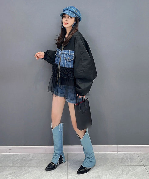 Denim Corset Tulle Layered Jacket